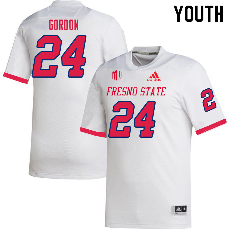 Youth #24 Chrishawn Gordon Fresno State Bulldogs College Football Jerseys Sale-White - Click Image to Close
